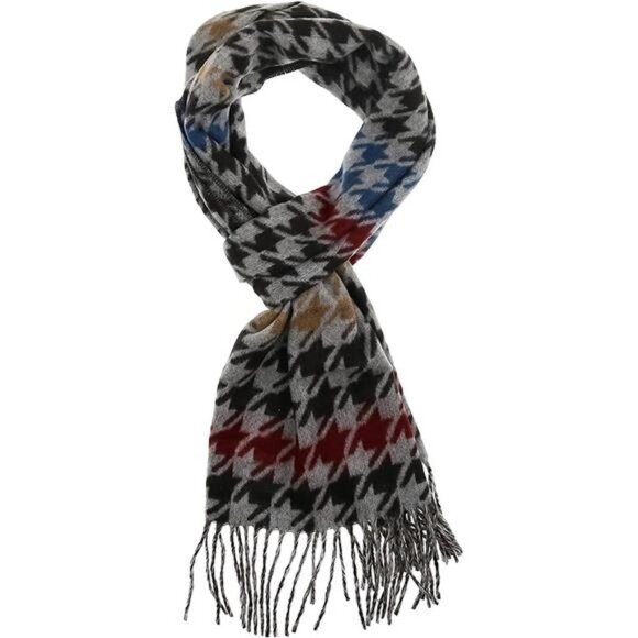 Houndstooth Scarf - Fashionable Womens Acrylic Woven Scarf with Twisted Fringe - Picture 4 of 4